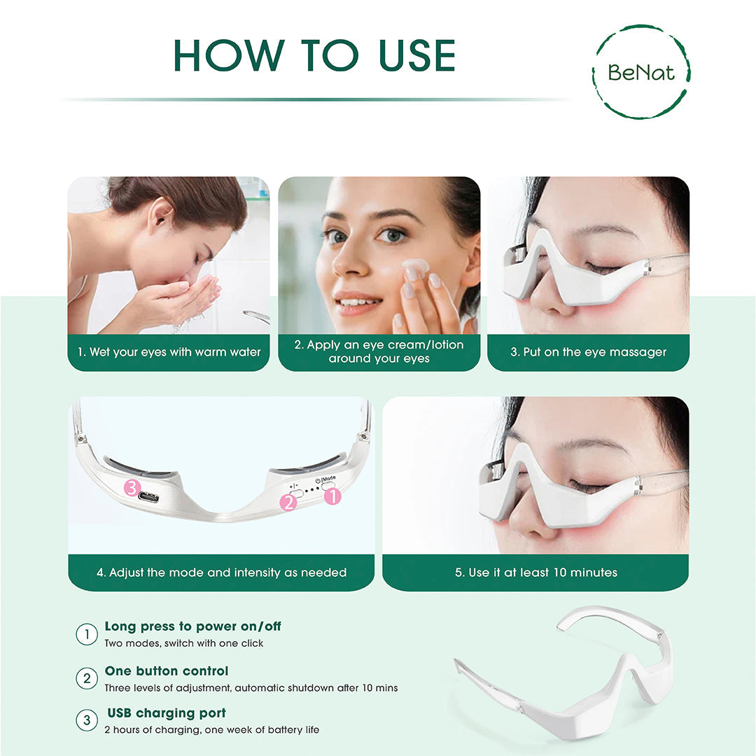 Under-Eye Red Light Therapy Skin Rejuvenation and Relaxation Massager | BeNat